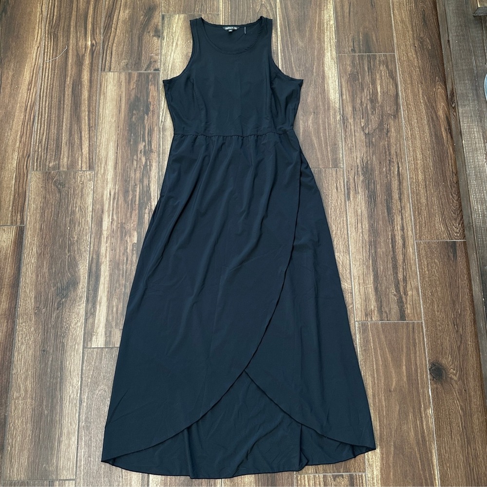 Toad&Co Sunkissed Maxi Dress Black Sleeveless Tulip Hem Cutout Back L T1792702